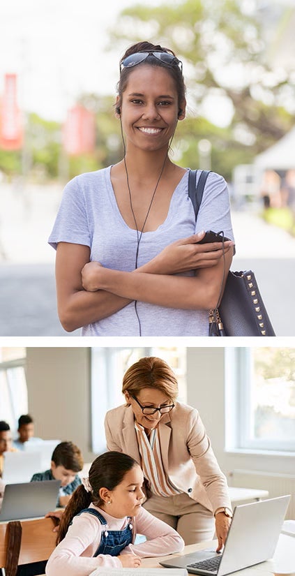 One UC online student reading a book and smiling