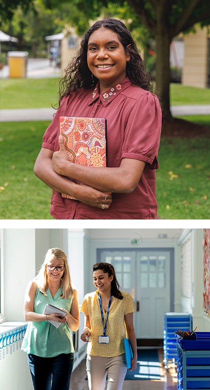 One UC online student reading a book and smiling